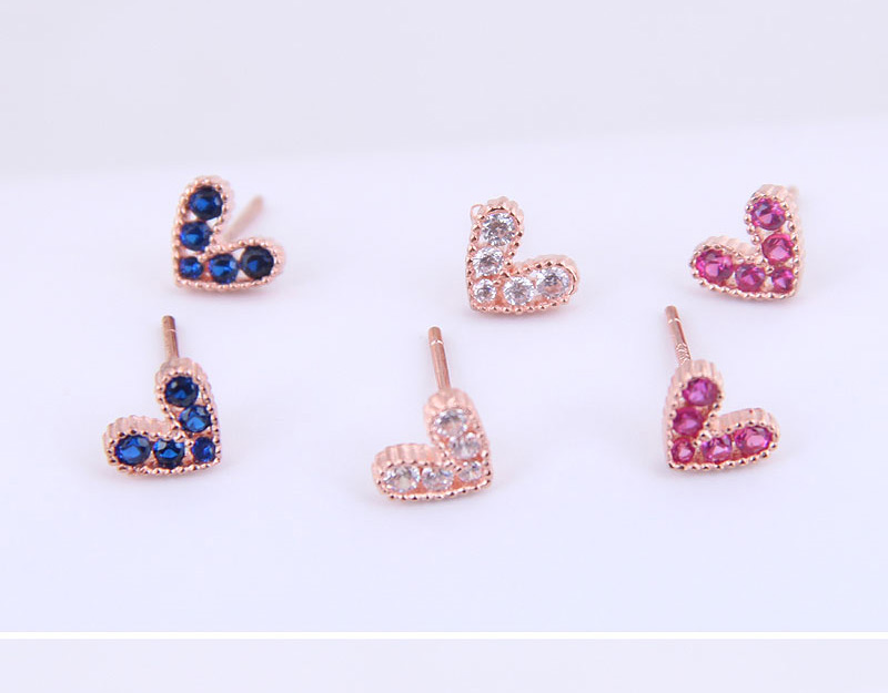 Fashion Royal Blue Small Flash Diamond Love Earrings,Stud Earrings