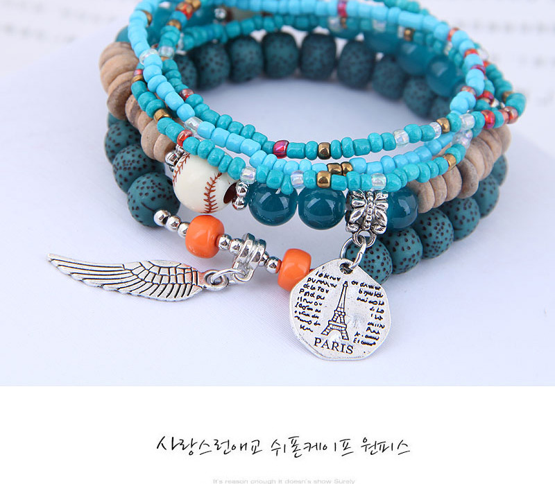Fashion Blue Disc Tower Wings Beizhu Multilayer Female Bracelet,Beaded Bracelet
