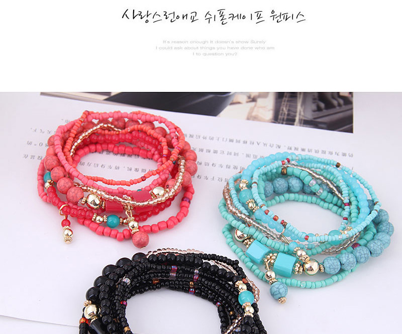 Fashion Red Fine Rice Beads Multi-layer Bracelet,Beaded Bracelet