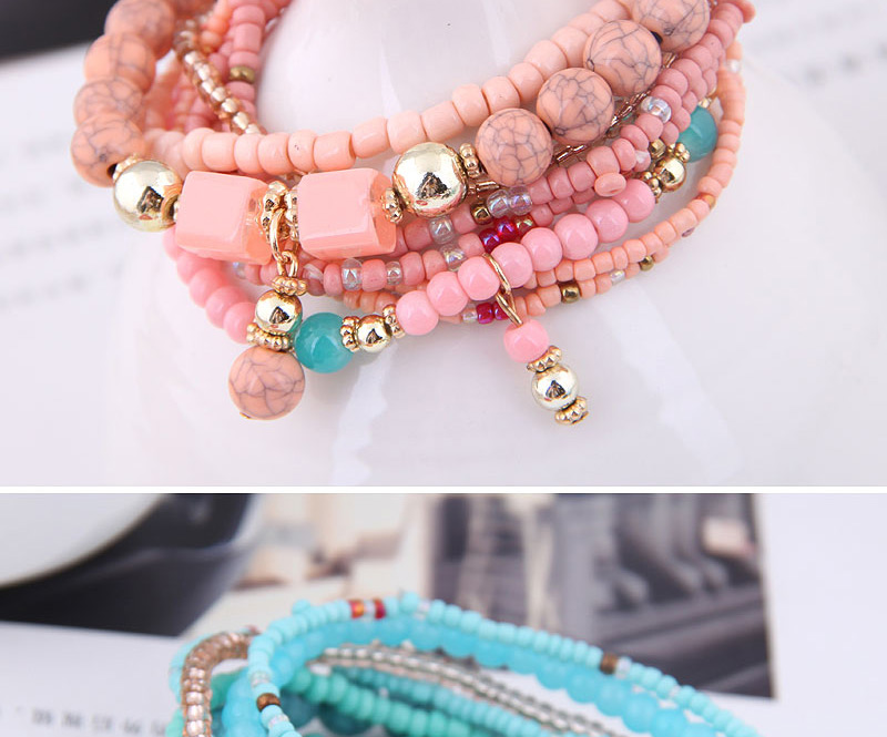 Fashion Pink Fine Rice Beads Multi-layer Bracelet,Beaded Bracelet