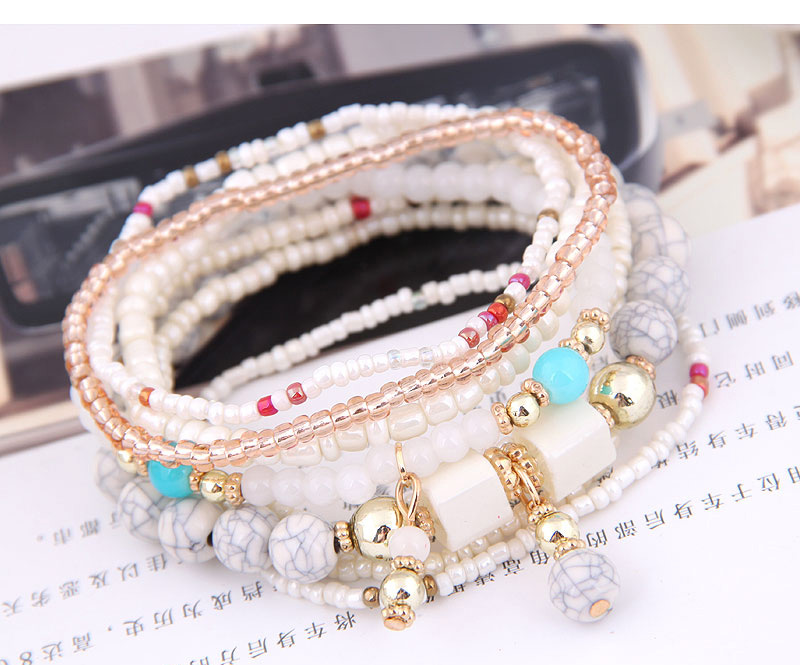 Fashion Pink Fine Rice Beads Multi-layer Bracelet,Beaded Bracelet