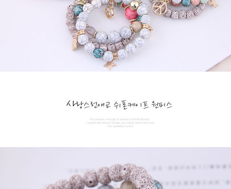 Fashion Gray Wooden Beads Multi-element Pendant Multi-layer Bracelet,Fashion Bracelets