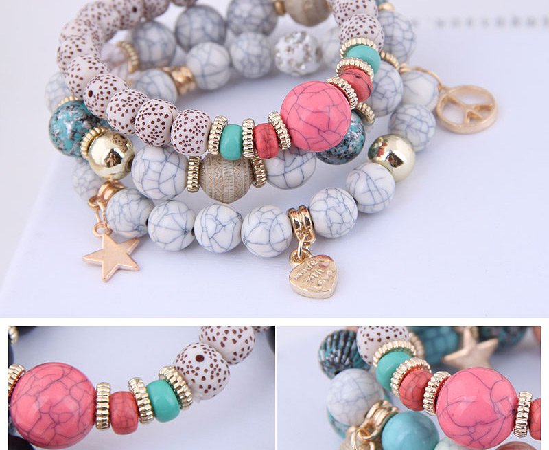 Fashion Color Wooden Beads Multi-element Pendant Multi-layer Bracelet,Fashion Bracelets
