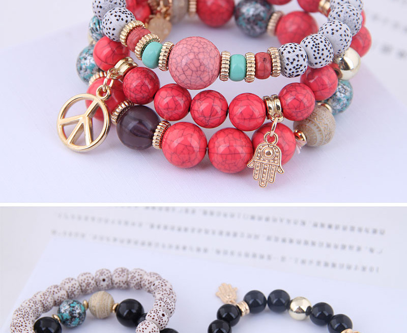 Fashion Color Wooden Beads Multi-element Pendant Multi-layer Bracelet,Fashion Bracelets
