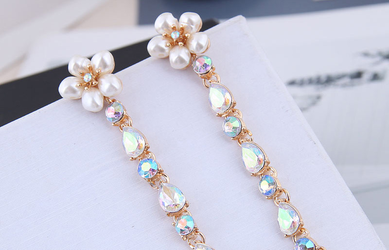 Fashion White + Silver Metal Gemstone Earrings,Drop Earrings