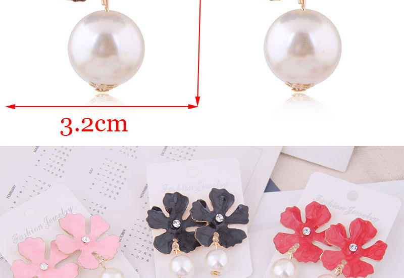 Fashion Red Metal Flower Pearl Earrings,Drop Earrings