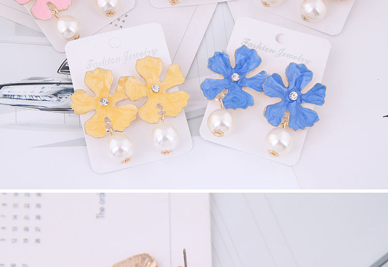 Fashion Blue Metal Flower Pearl Earrings,Drop Earrings