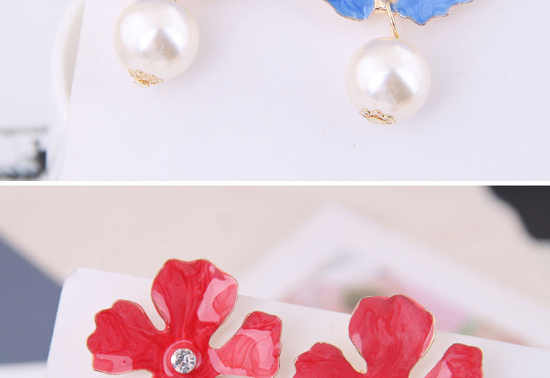 Fashion Yellow Metal Flower Pearl Earrings,Drop Earrings