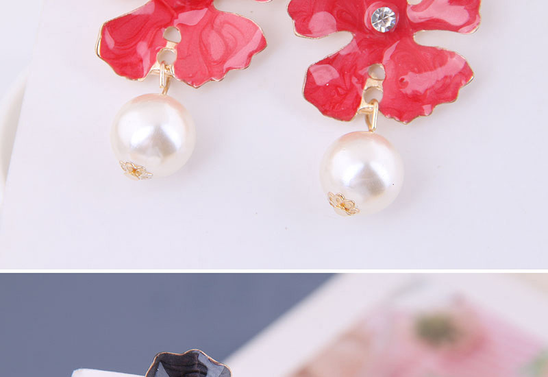 Fashion Red Metal Flower Pearl Earrings,Drop Earrings