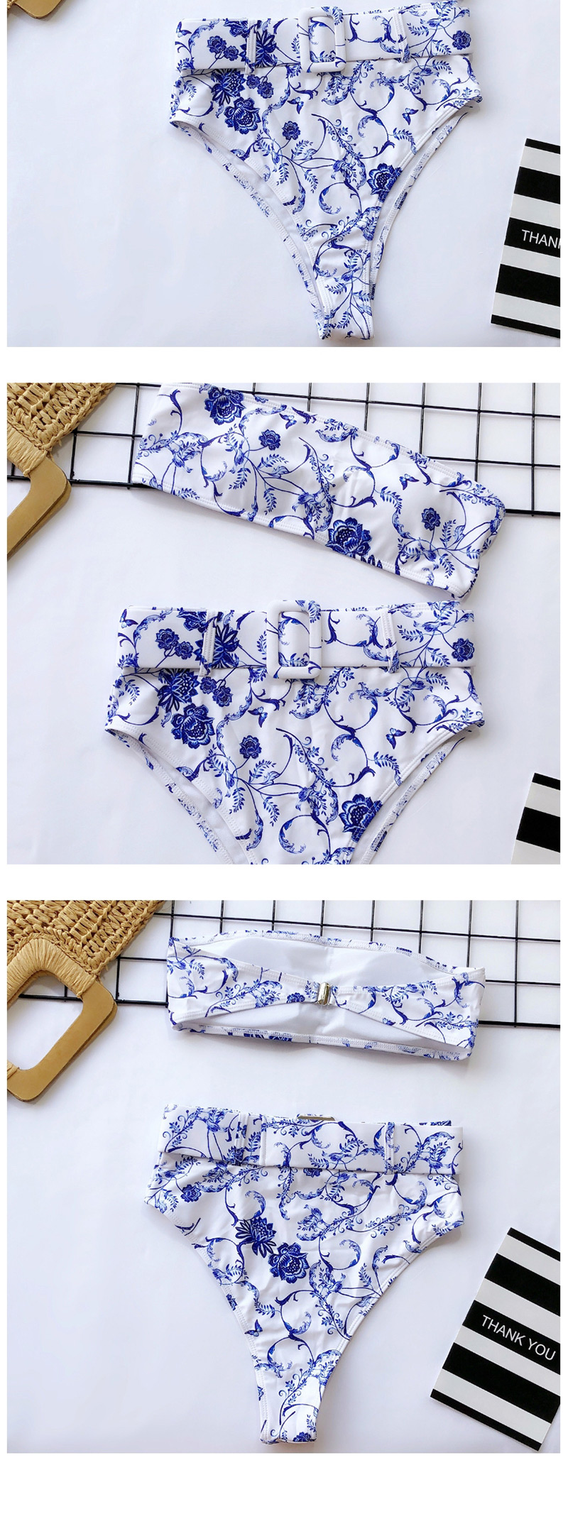 Fashion Blue And White Porcelain High-waist Printed Bikini,Bikini Sets