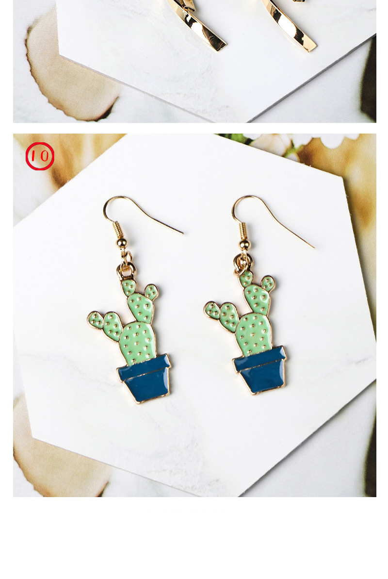 Fashion Gold Cartoon Cactus Bonsai Earrings Green,Drop Earrings