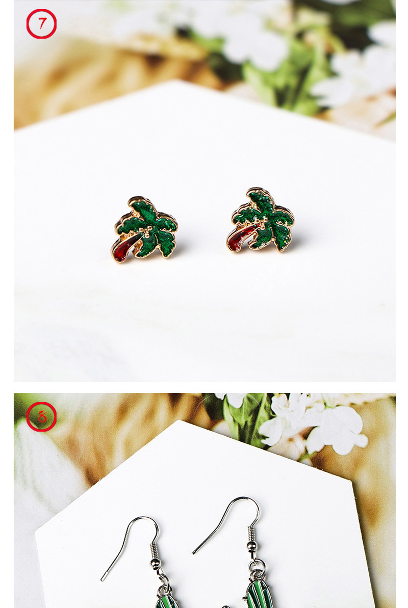 Fashion Gold Cartoon Cactus Bonsai Earrings Green,Stud Earrings