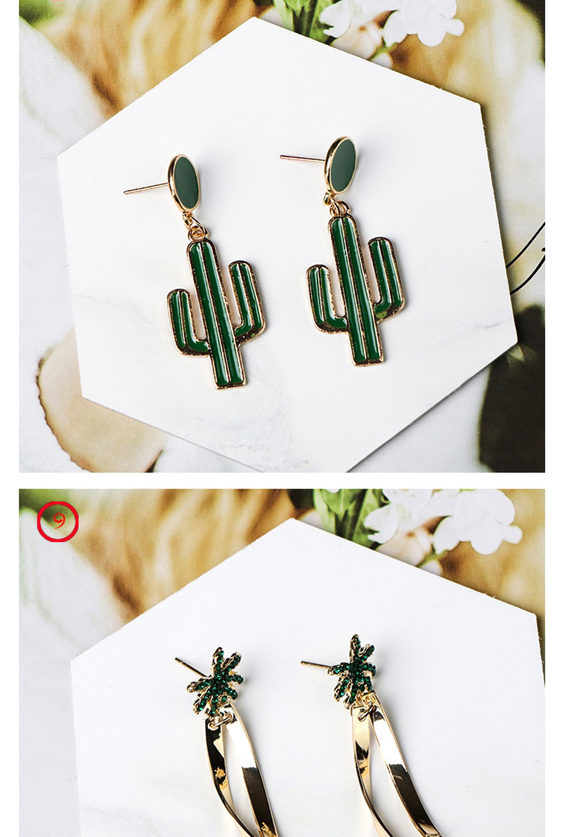 Fashion Gold Cartoon Cactus Bonsai Earrings Green,Stud Earrings