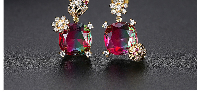 Fashion Red Copper Inlaid Zirconium Seven-star Ladybug Earrings,Earrings