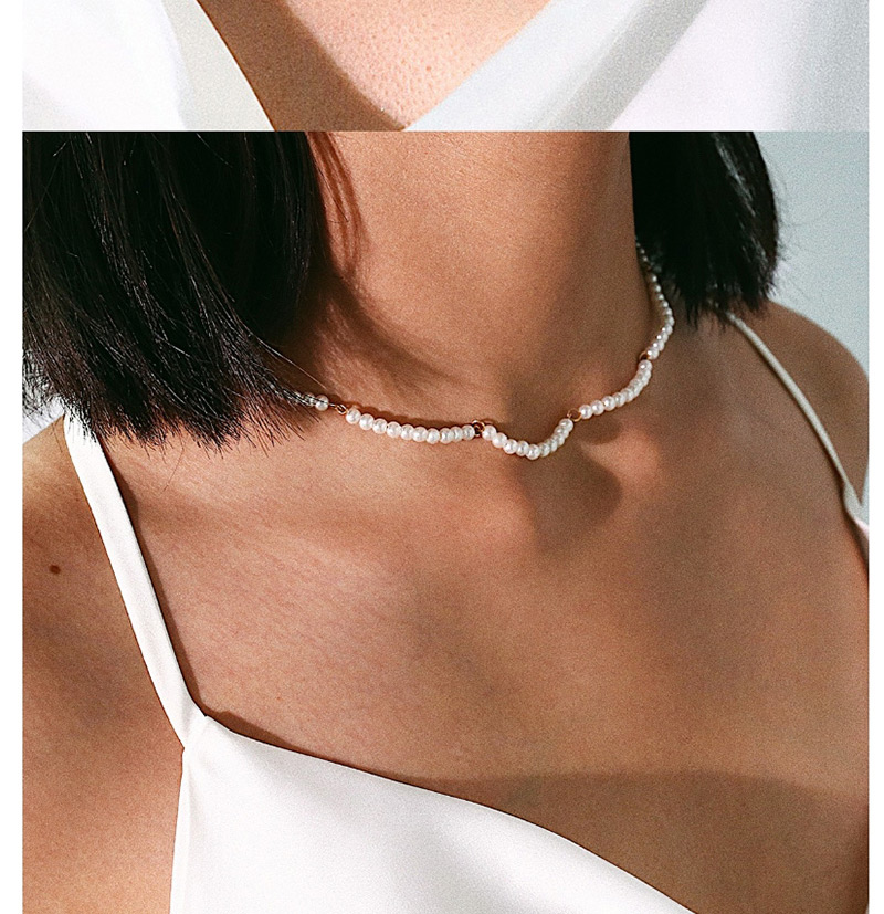 Fashion Gold Beaded U-shaped Wavy Geometric Pearl Necklace,Beaded Necklaces