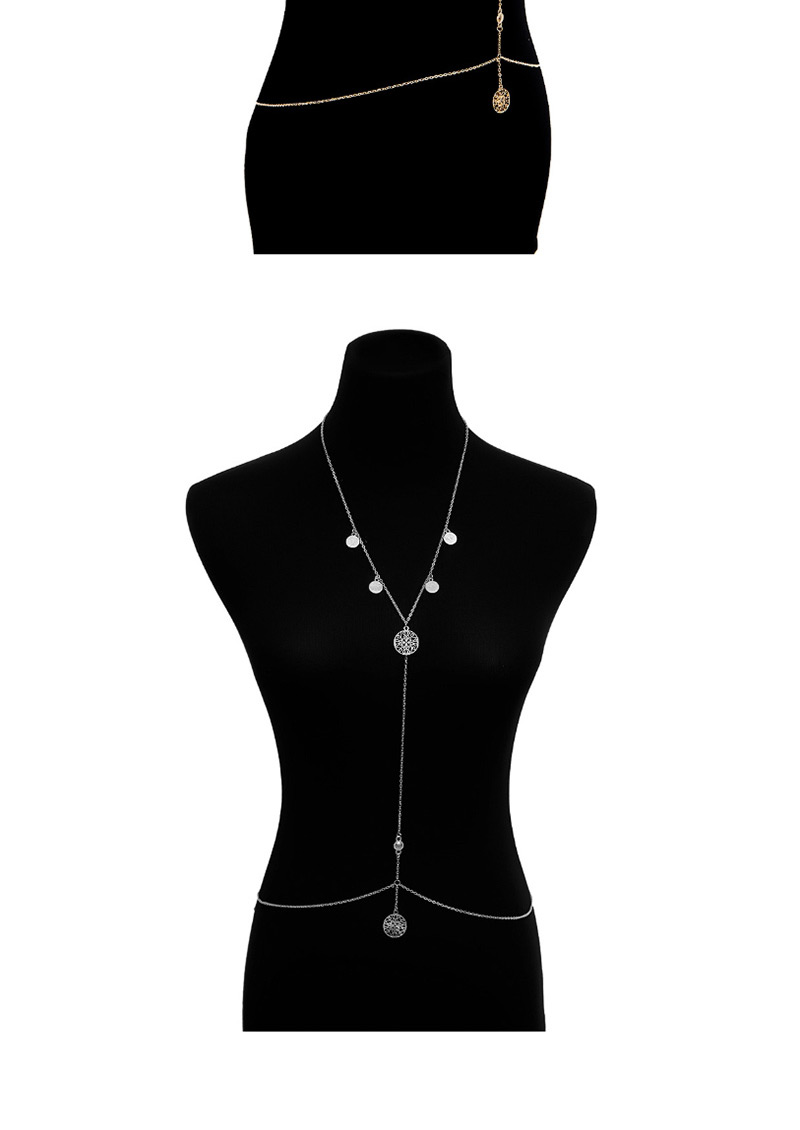 Fashion White K Multi-layer Geometry Embossed Hollow Tassel Body Chain,Body Piercing Jewelry