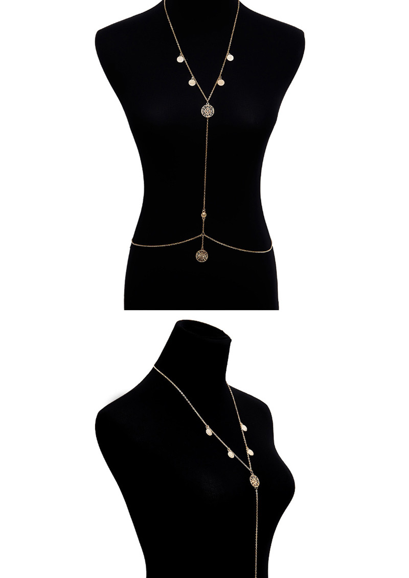 Fashion White K Multi-layer Geometry Embossed Hollow Tassel Body Chain,Body Piercing Jewelry