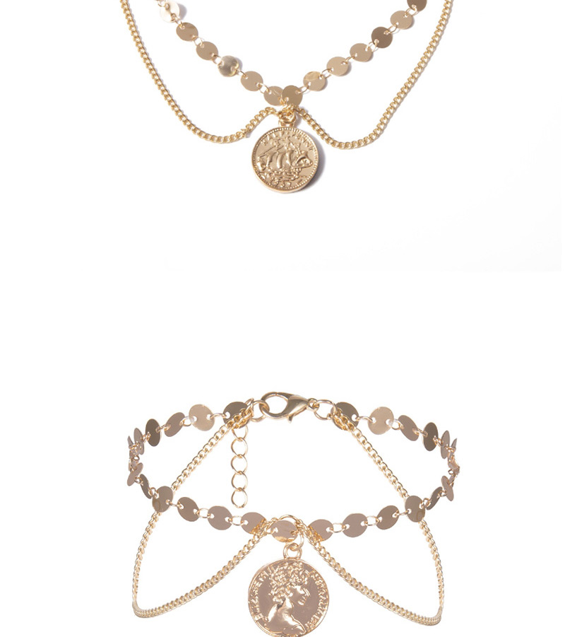 Fashion Gold Geometric Sequin Portrait Embossed Multi-layer U-shaped Chain Arm Chain,Body Piercing Jewelry
