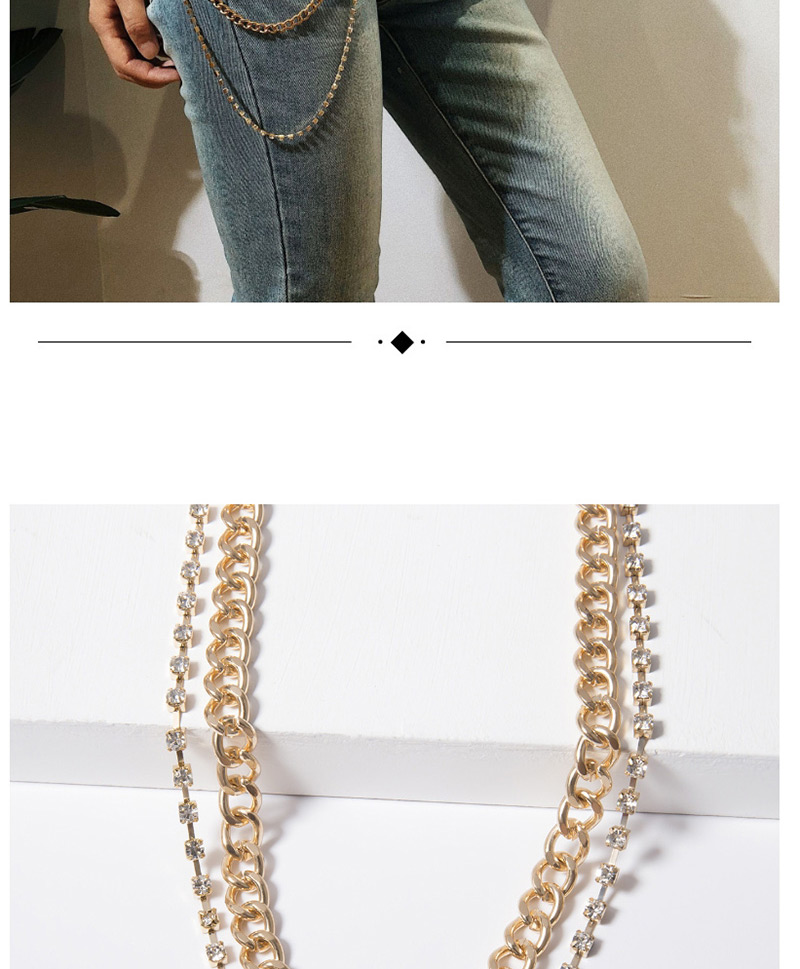Fashion White K Chain-studded Multi-layer Geometric Waist Chain,Waist Chain