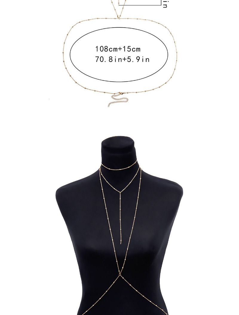 Fashion Gold Geometric Fringed Copper Beads Cross Body Chain,Body Piercing Jewelry