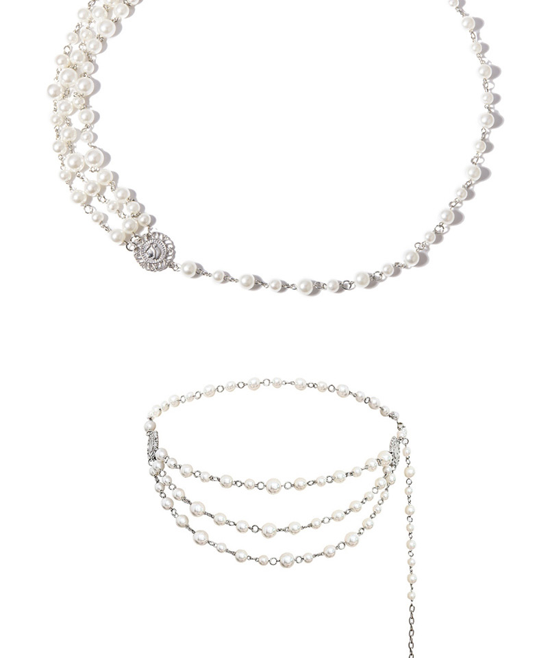 Fashion White K Pearl Multilayer Avatar Waist Chain,Waist Chain