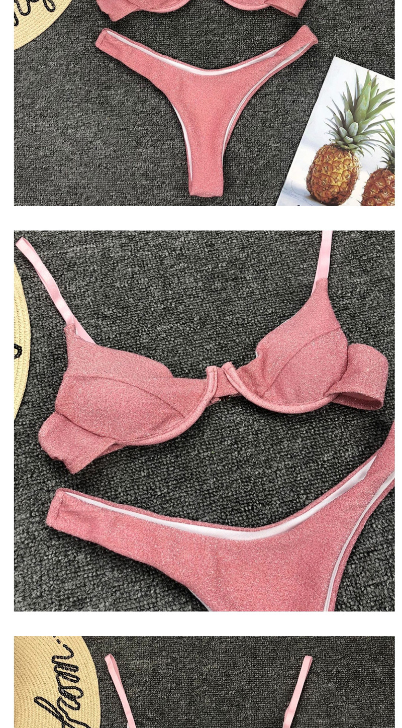 Fashion Pink Glitter Fabric Steel Plate Gathers Split Swimsuit,Bikini Sets