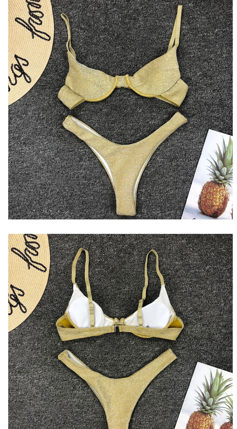 Fashion Gold Glitter Fabric Steel Plate Gathers Split Swimsuit,Bikini Sets