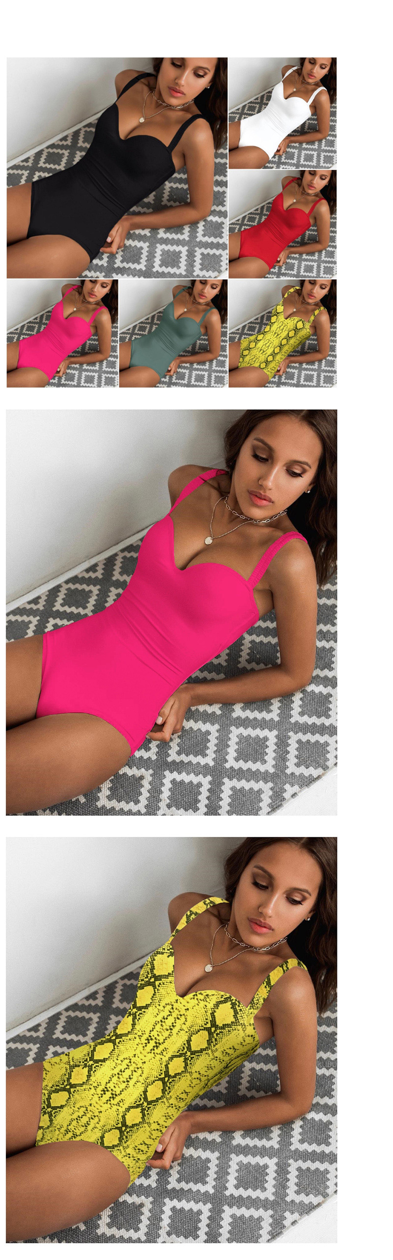 Fashion Fluorescent Rose Solid Color Hard Steel Plated One-piece Swimsuit,One Pieces