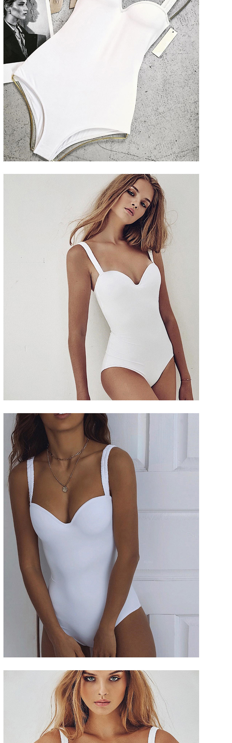 Fashion White Solid Color Hard Steel Plated One-piece Swimsuit,One Pieces