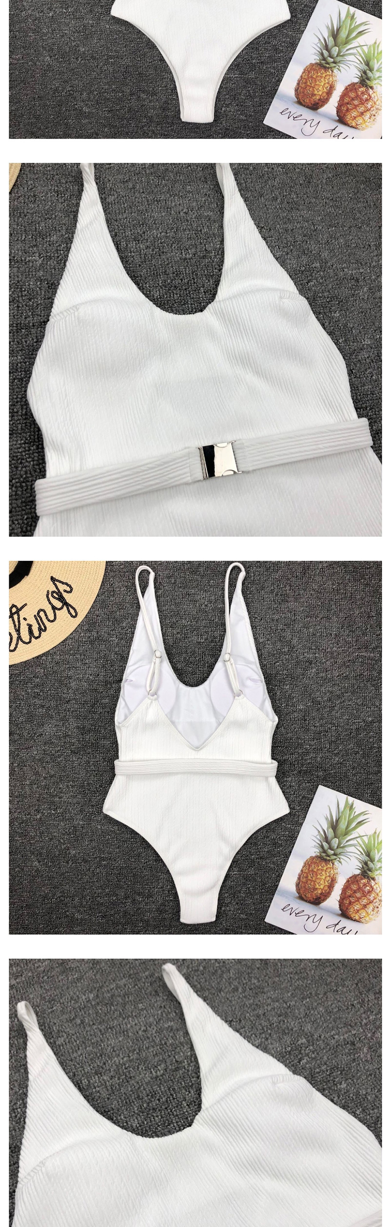 Fashion Apricot Solid Color Belt Buckle One-piece Swimsuit,One Pieces