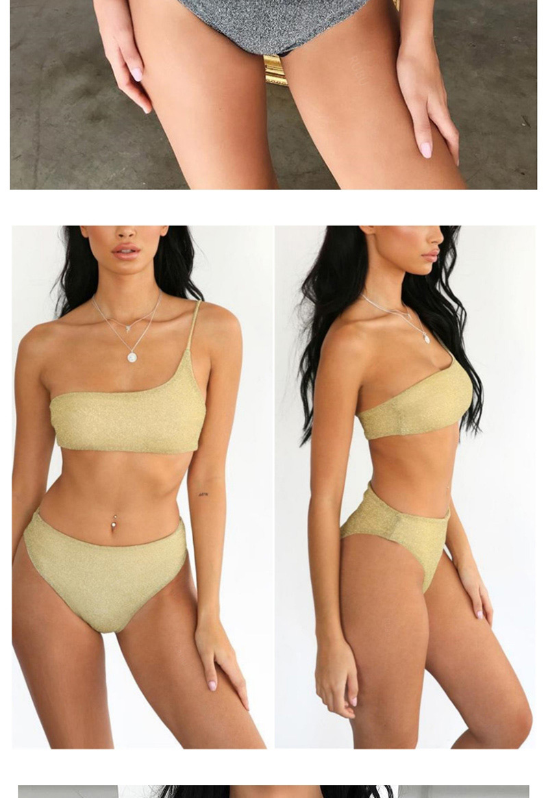 Fashion Gold One-shoulder Gold And Silver Glitter Split Swimsuit,Bikini Sets