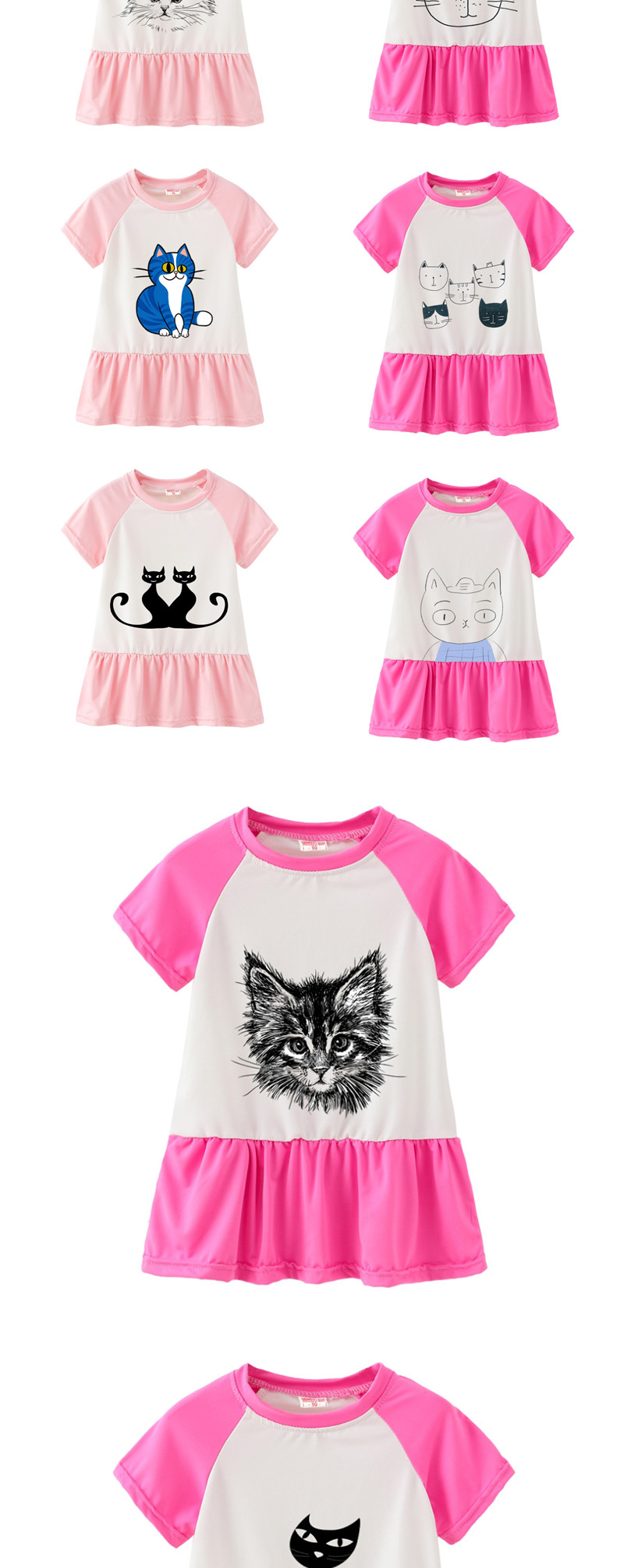 Fashion Pink Cartoon Cat Print Children