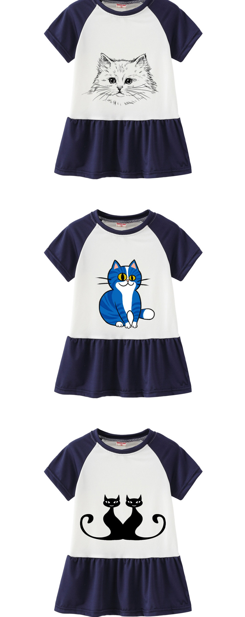 Fashion Blue Cartoon Cat Print Children