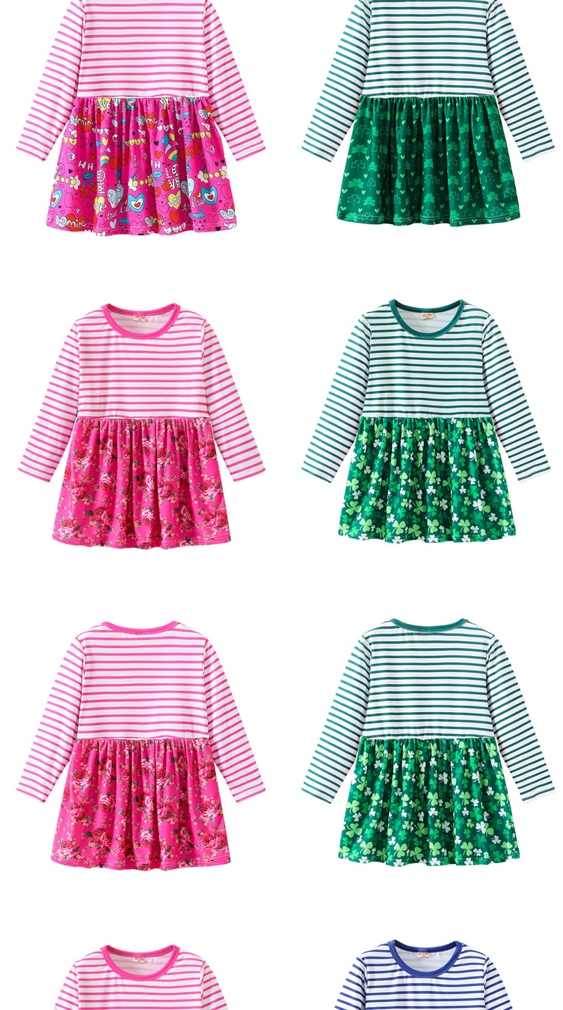 Fashion Green Striped Print Stitching Children