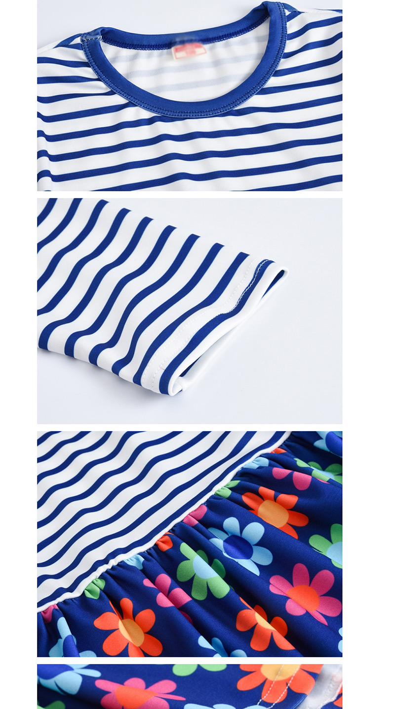 Fashion Blue Striped Print Stitching Children