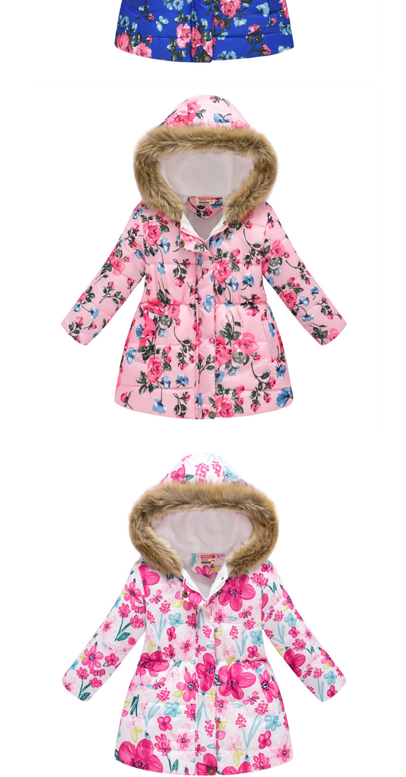 Fashion Mid-colored Butterfly Flower Print Cartoon Fur Collar Big Boy Hooded Cotton Coat,Kids Clothing