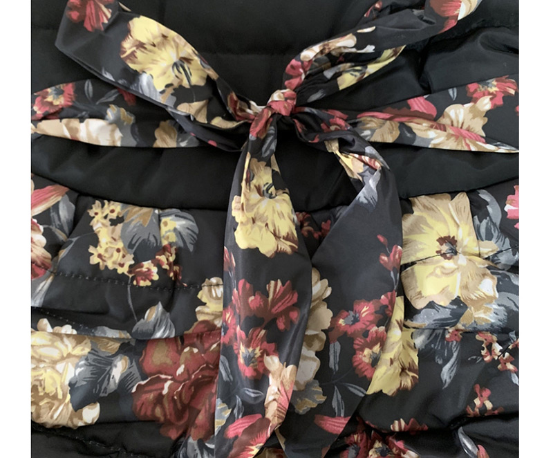 Fashion Black Wool Tie Cap Detachable Flower Print Plus Velvet Children