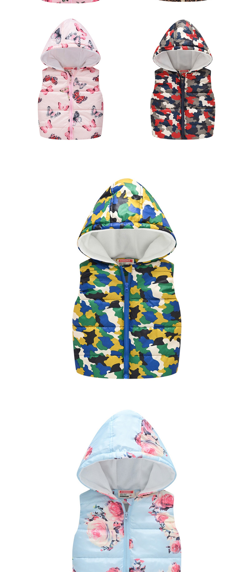 Fashion Blue Flower Cartoon Hooded Zipper Child Cotton Vest,Kids Clothing