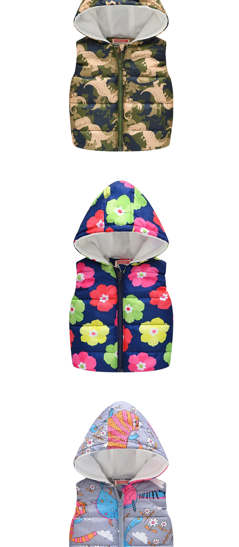 Fashion Foundation Flower Cartoon Hooded Zipper Child Cotton Vest,Kids Clothing