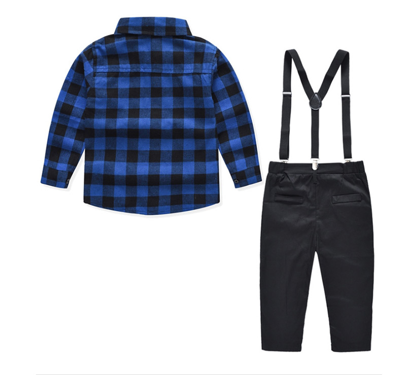 Fashion Blue Small Suit Plaid Shirt + Bib Children