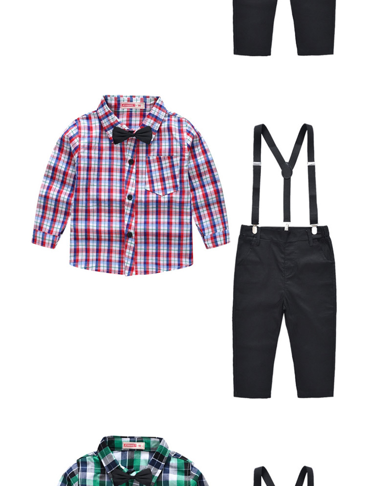 Fashion Black Gray Shirt + Bib Plaid Shirt Cotton Bib Set To Send Bow Tie,Kids Clothing