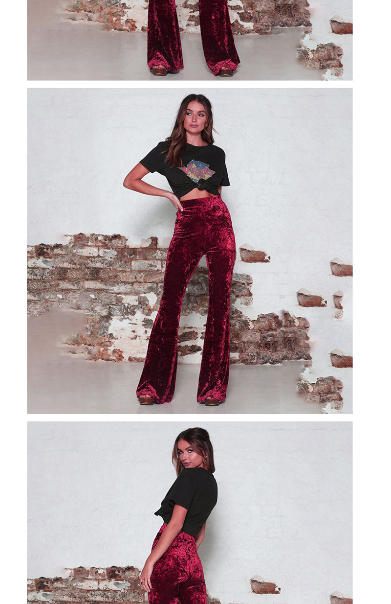 Fashion Red High-waisted Gold Velvet Wide-leg Pants,Pants