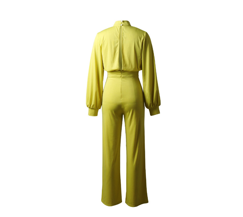 Fashion Yellow Solid Color Turtleneck Halter Trousers,Pants