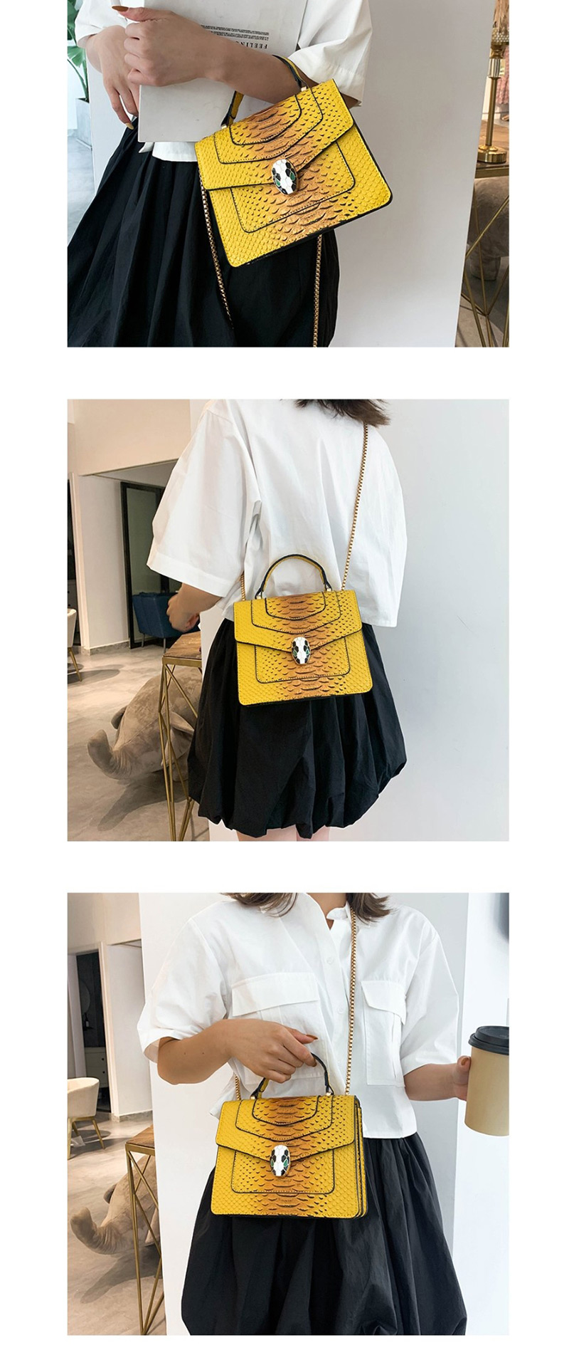 Fashion Yellow Serpentine Multilayer Cover Shoulder Crossbody Bag,Shoulder bags
