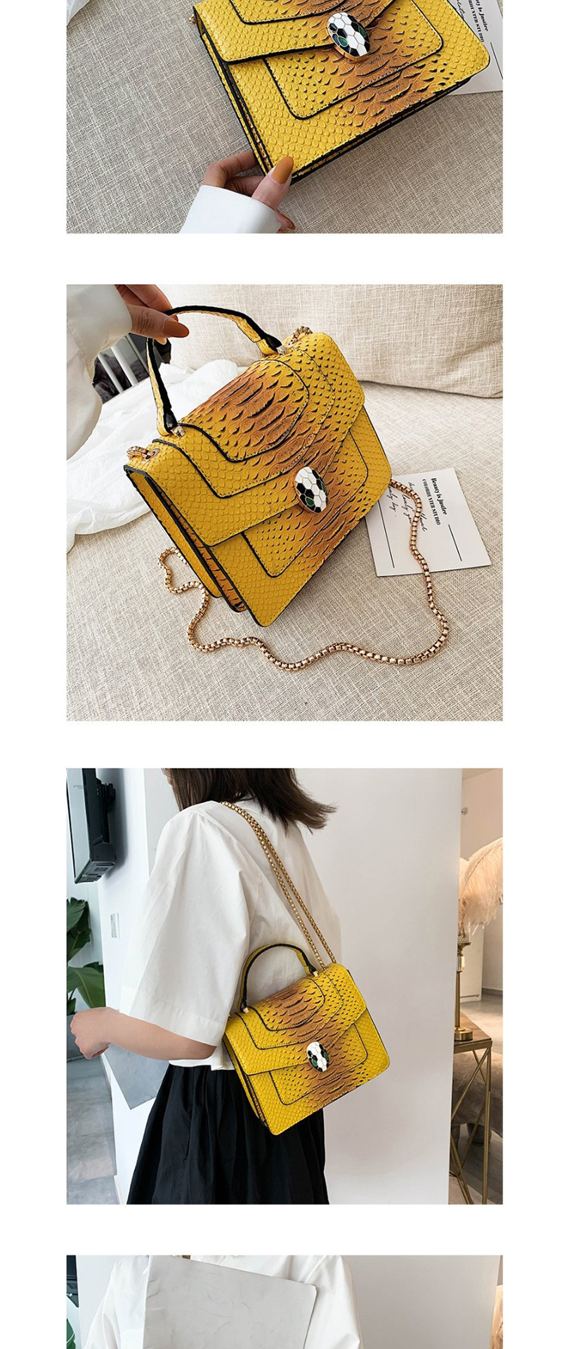 Fashion Yellow Serpentine Multilayer Cover Shoulder Crossbody Bag,Shoulder bags