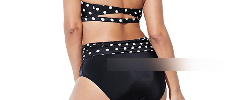Fashion Pure Black Polka-dot High-rise Bikini,Swimwear Plus Size