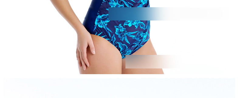 Fashion Blue Printed Pleated One-piece Swimsuit,Swimwear Plus Size
