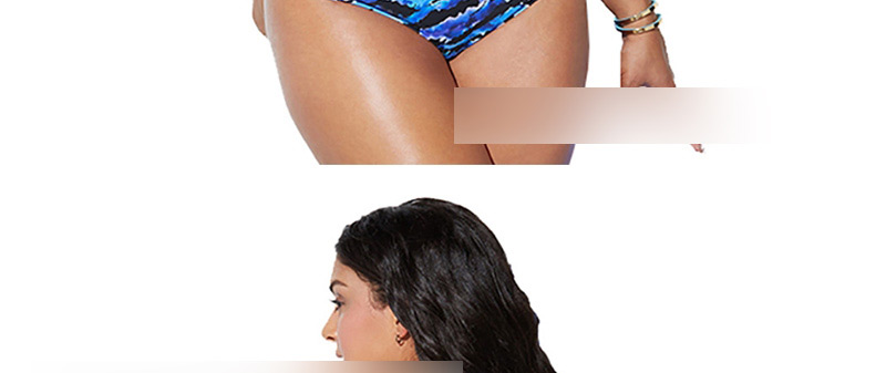 Fashion Blue Striped Gradient High Waist Bikini,Swimwear Plus Size