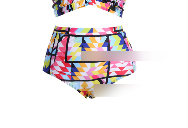 Fashion Color Printed Striped High Waist Split Swimsuit,Swimwear Plus Size