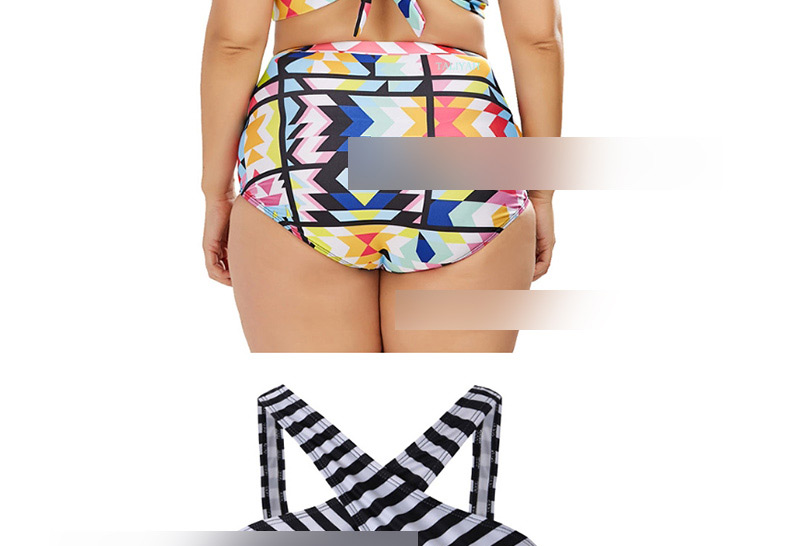 Fashion Stripe Printed Striped High Waist Split Swimsuit,Swimwear Plus Size